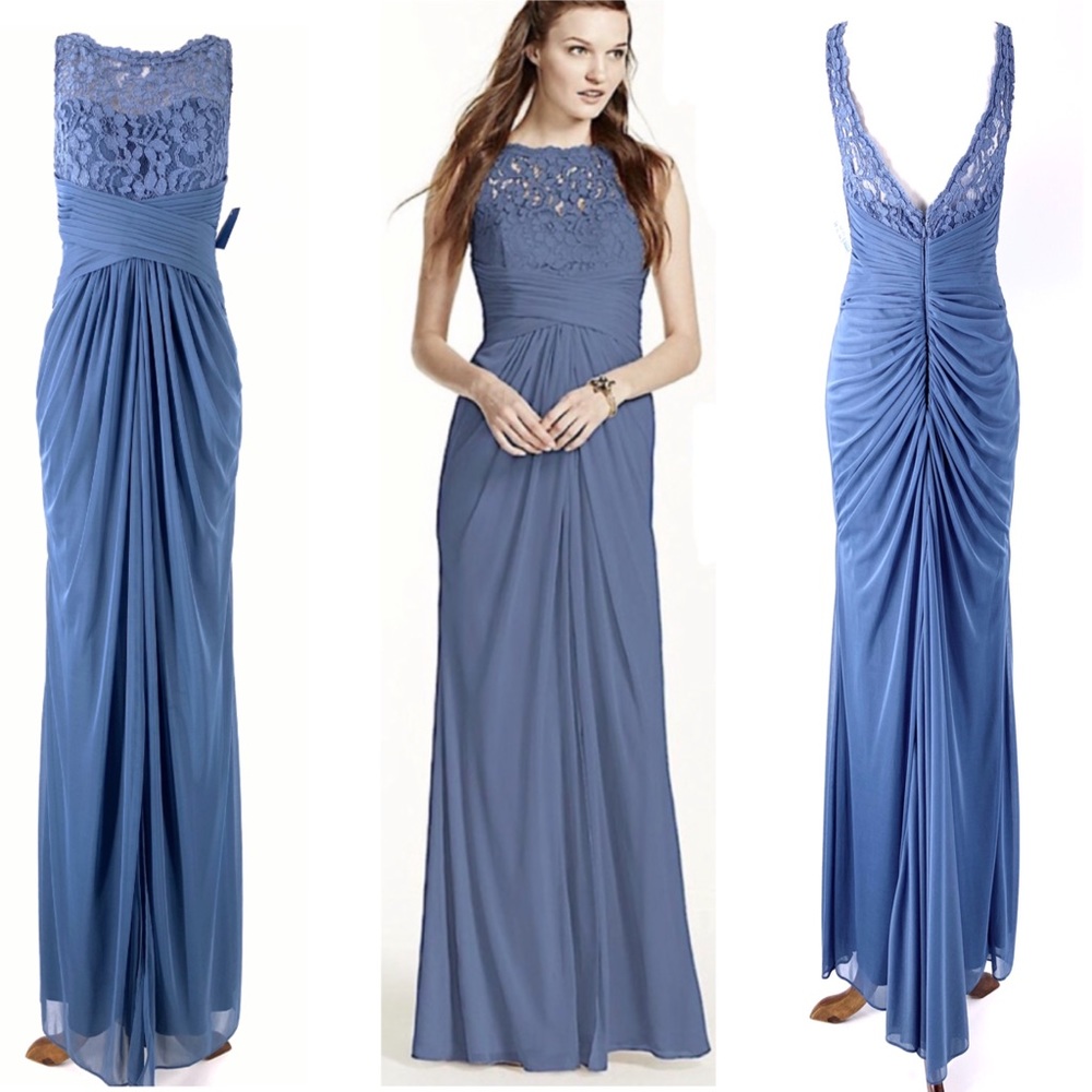 David’s Bridal Bridesmaid Long Dress Illusion Neck